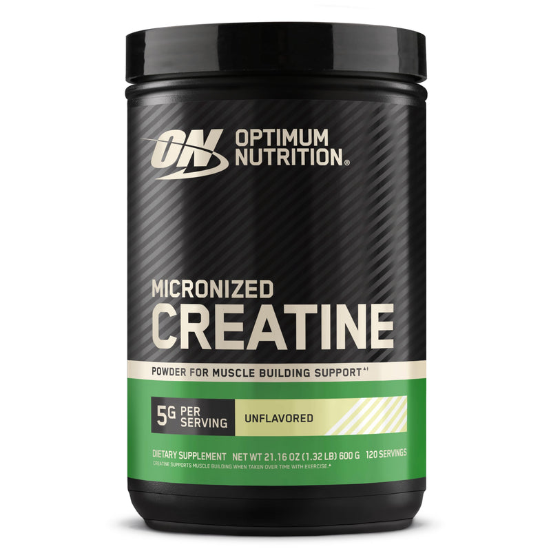 Optimum Nutrition Creatine, Micronized Creatine Monohydrate Powder, Supports Strength & Recovery, Banned Substance Tested, Unflavored, 5 g per Serving, 120 Servings | 5g Micronized Creatine Monohydrate Powder Per Serving, Supports Muscle Strength & Pow...