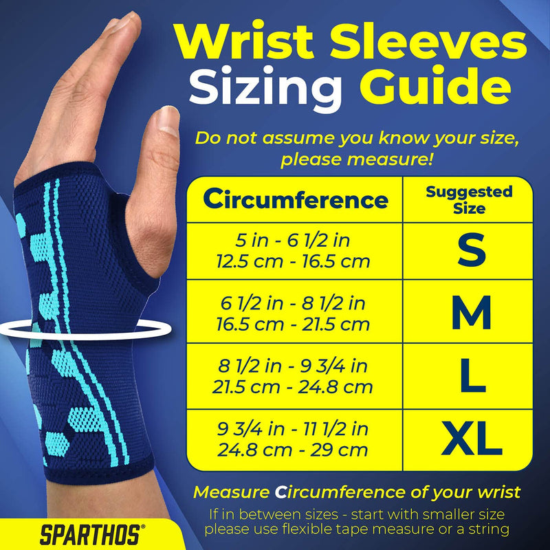 Sparthos Wrist Support Sleeves (Pair) – Medical Compression for Carpal Tunnel and Wrist Pain Relief – Wrist Brace for Men and Women – Made from Innovative Breathable Elastic Blend Medium Cobalt Blue