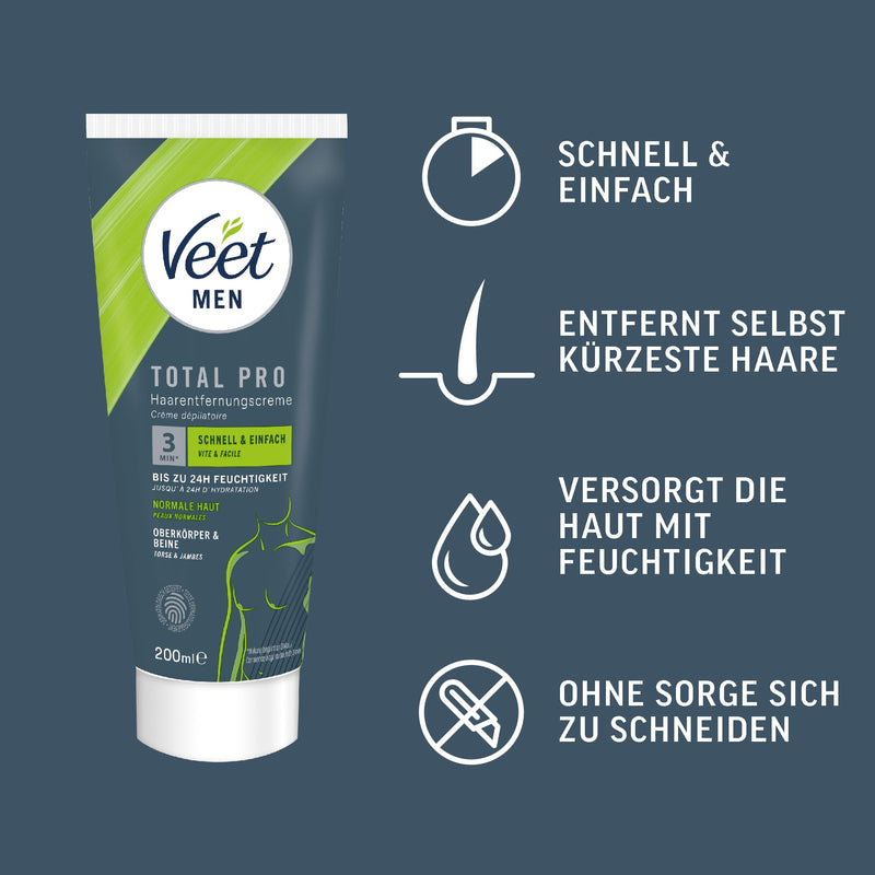 [Australia] - Veet Men Hair Removal Cream for Upper Body & Legs - Hair Removal Cream for Men, Hair Removal in 3-6 Minutes - 200 ml Tube & Spatula 200 ml (Pack of 1) 