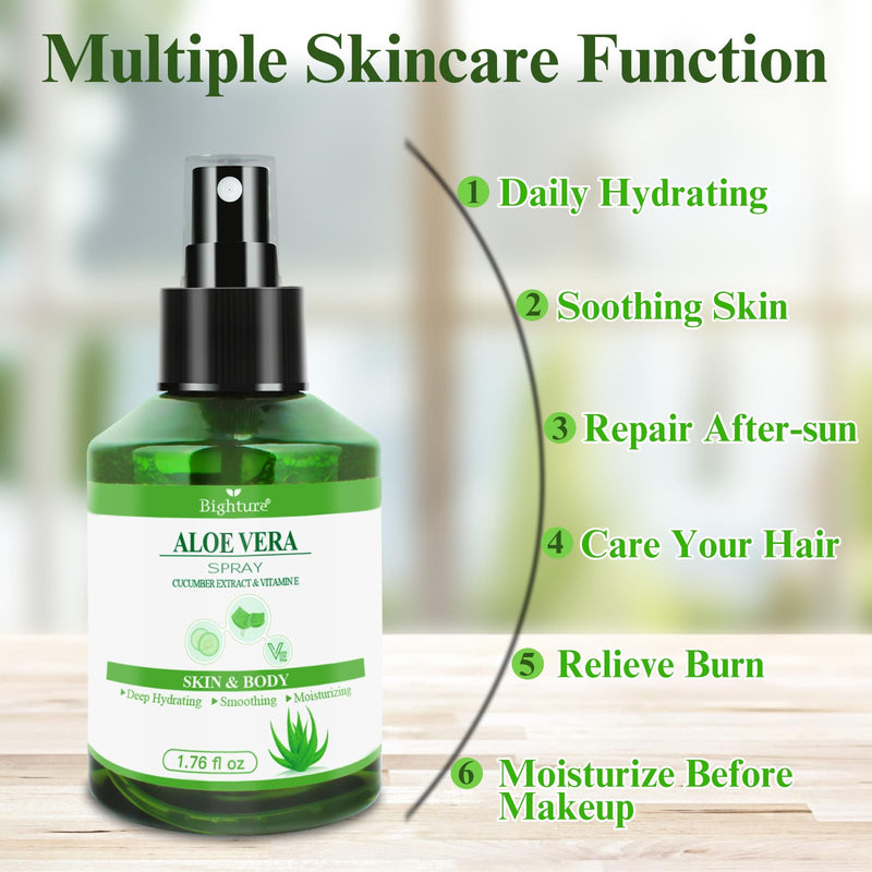 Aloe Vera Spray for Hydrating Nourishing Facial Skin in Winter, Aoe Vera Spray Extract from Freshly-cut Aloe and Cucumber Essence for Moisturizing Skin, Fast Absorbing, Easy to carry, 1.73 oz 1.72 Fl Oz