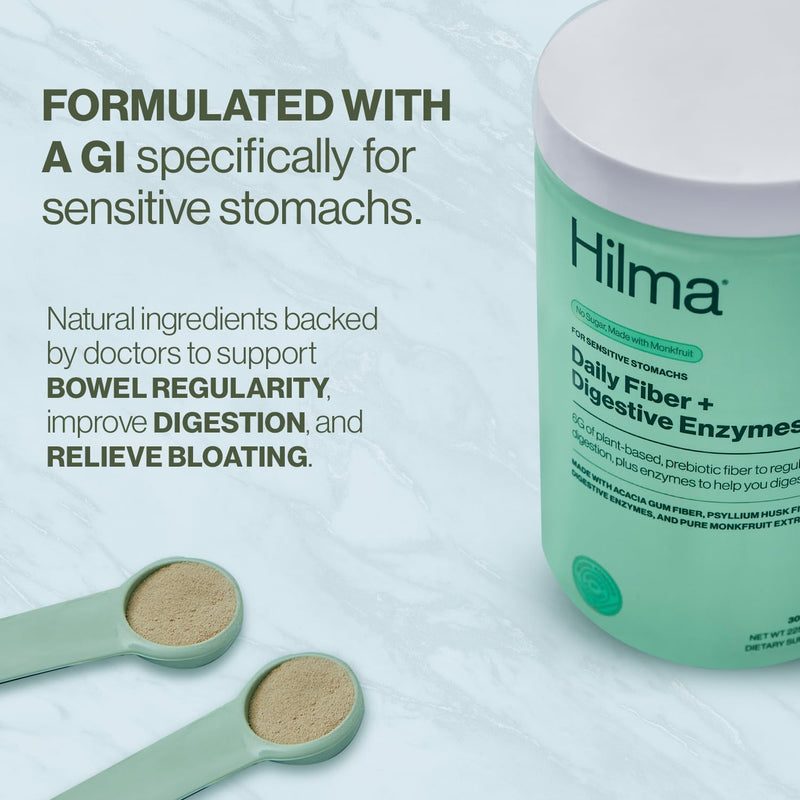 [Australia] - Hilma Daily Fiber and Digestive Enzymes, Fiber Supplement Powder with Prebiotics and Enzymes Formulated with Psyllium Husk and Acacia, Gluten Free, Vegan, FSA Eligible, Digestive Support, 30 Servings Powder - 30 Servings 
