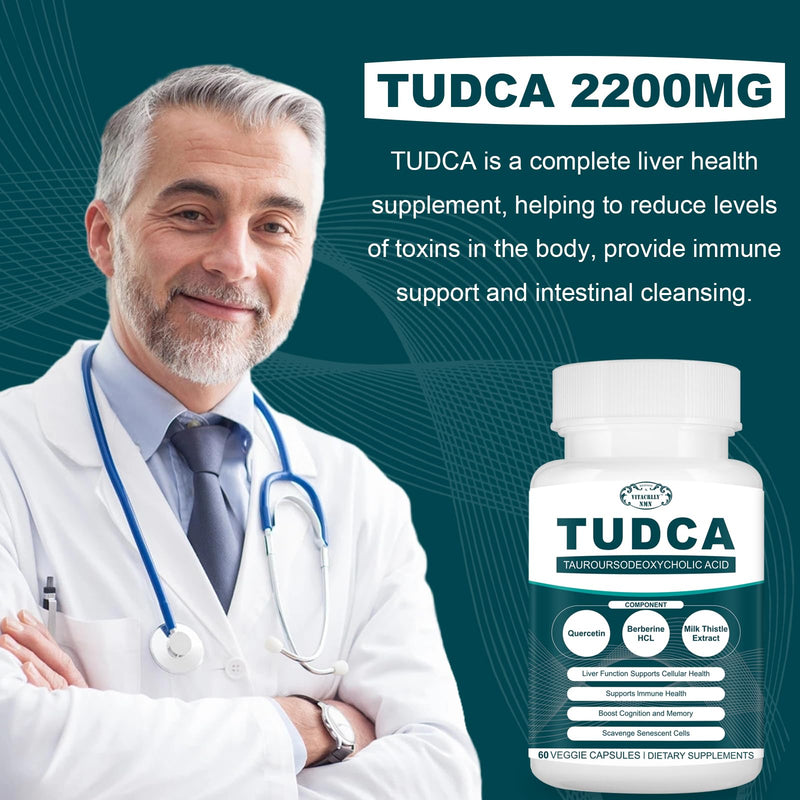 [Australia] - 2200MG TUDCA Supplements - Bile Salts Supplement Complex for Liver Detox & Cleanse, Gallbladder Cleanse, Digestive Health 60 Capsules 