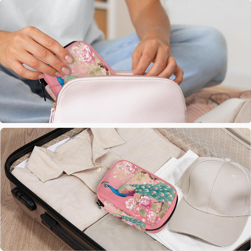 Pink Peacock Pill Case Travel Pill Organizer with Zipper Medicine Box | Pink Flower Peacock Pill Case Weekly 44 Day Portable for Vitamins Birth Control Fish Oils Medication Supplements A:color11