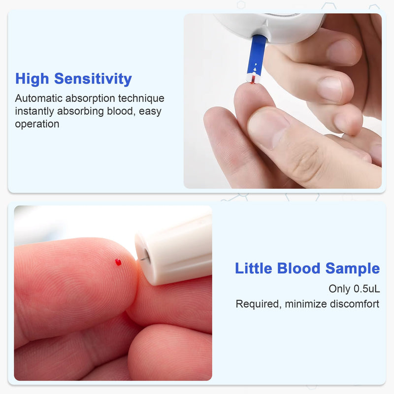 [Australia] - Blood Glucose Test Strips Set -Lvonge 100PC Test Strips for Use Only with Lvonge Blood Glucose Monitor G520/501, Home Diabetes Blood Glucose Testing Kit Blue 