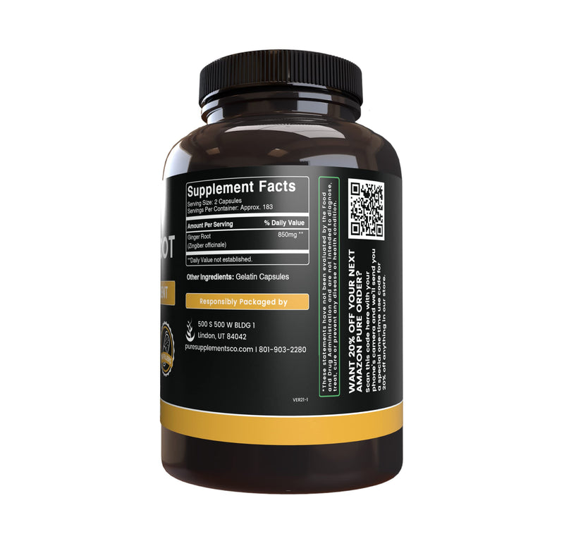 [Australia] - Pure Original Ingredients Ginger Root (365 Capsules) No Magnesium Or Rice Fillers, Always Pure, Lab Verified 365 Count (Pack of 1) 