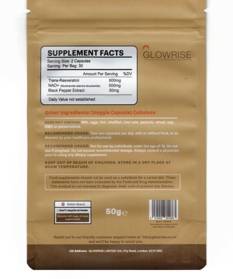 NAD+ Supplement 1100mg with Trans-Resveratrol – 60 Capsules (30 Day Supply) with Black Pepper Extract – Third Party Tested – Cellular Energy & Vitality Support