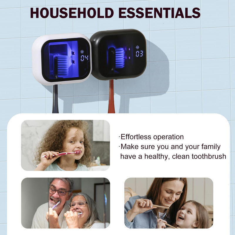 [Australia] - UV-C Toothbrush Cleaner, Portable Travel Cover for Manual/Electric Tooth brush, Magnetic Holder and Rechargeable Case for Any Size Toothbrush, Black 