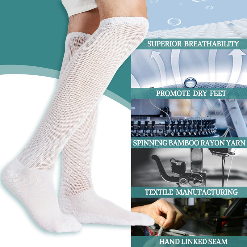 [Australia] - +MD 4 Pack Men’s Extra Wide Non-Binding Diabetic and Circulatory Over The Knee Socks with Cushioned Sole 4 Pairs Blk/Wht 9-11 