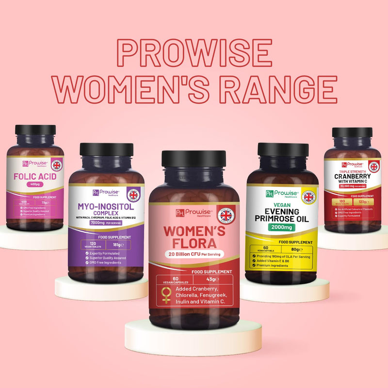 Advanced Probiotics for Women | Prowise Women’s Flora | Pre & Probiotics for Women’s Intimate & Gut Health | 20 Billion CFU | Added Cranberry, Vitamin C, Fenugreek, Chlorella & Inulin | 60 Capsules
