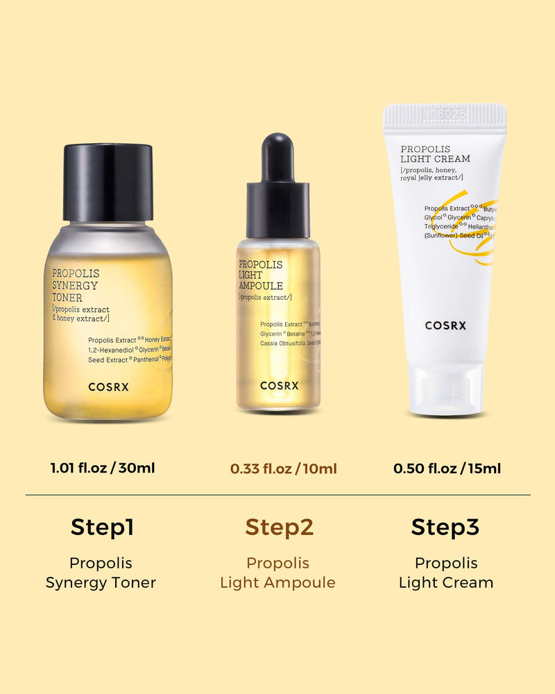 COSRX Honey Glow Kit | Facial Toner, Serum, Cream with Propolis Extract | Deep Moisture, Hydration, Nourishment | Travel Size Set, Gift Set, Korean Skincare, Not Tested on Animals, Paraben Free Honey Set