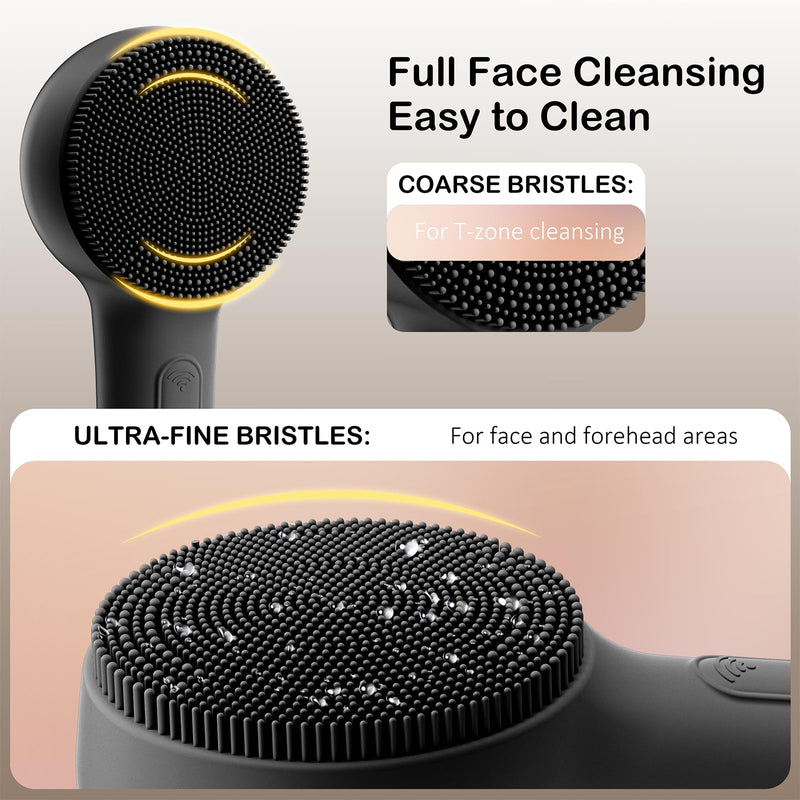Facial Cleansing Brush Silicone Face Scrubber Waterproof Rechargeable Exfoliator Massage Device for Men & Women, Deep Pore Cleansing, Exfoliating, Removing Blackhead Electric Face Scrub Brush (Black) Black
