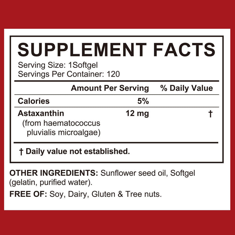 Astaxanthin 12mg, 120 Softgels, 4 Month Supply | Premium Astaxanthin Antioxidant Supplements - Supports Eye, Immune, Joint, Skin Health and Internal Circulation, Easy to Swallow, Non-GMO