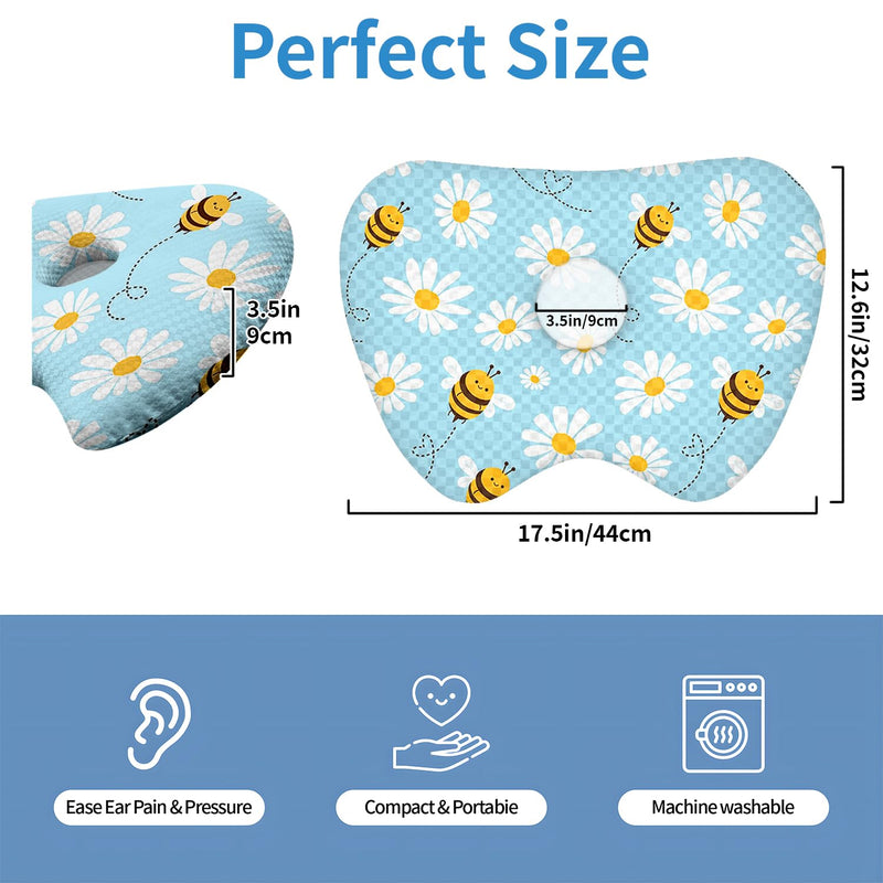 Ear Piercing Pillow with Ear Hole for Side Sleeper Relief Ear Pain,Cotton and Polyester Ear Pillows,Washable Ear Guard Pillow Bee 17.5"x12.6"