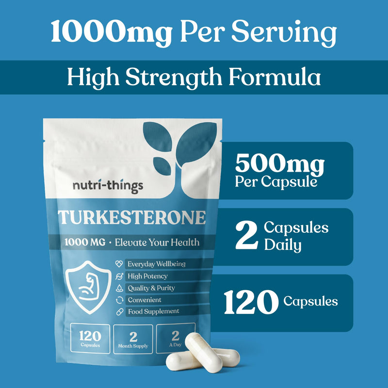 Turkesterone Capsules | Muscle Recovery and Muscle Growth Supplement | Max Strength 1000mg Per Serving | 120 Capsules 120 count (Pack of 1)