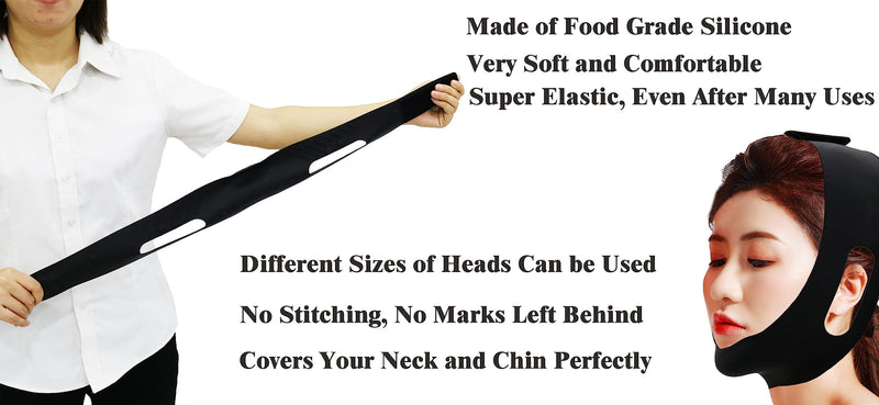[Australia] - Post Surgical Chin Strap for Women，Anti Snoring Chin Strap，Chin Lipo Compression Garment，Lipo Post Chin Strap，Reusable Silicone Chin Strap (Black) Black 