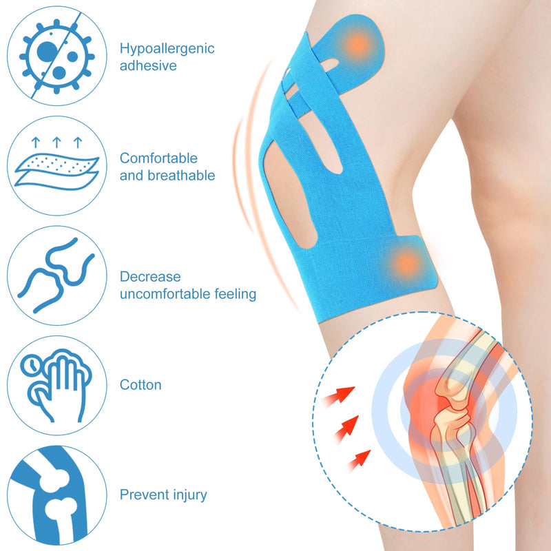 [Australia] - 50pcs Kinesiology Tapes for Knees Pain, Precut Waterproof Kinetic Knee Patch K Tape Strips Breathable & Latex-Free Athletic Sticker Patches for Stability & Muscle Sports Support(Blue) 