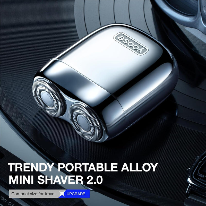 [Australia] - yoose MINI men's electric shaver, men's electric shaver made of alloy, IPX7 waterproof electric shaver for men with 8000rpm motor, Type-C cable and magnetic shaving head, silver 