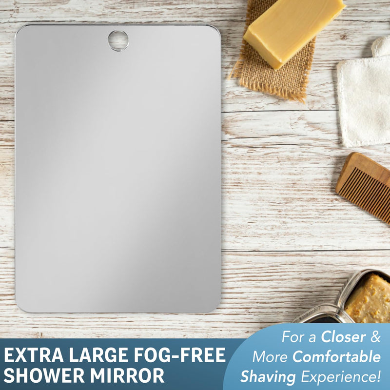 [Australia] - Shave Well XL Anti-Fog Shaving Mirror | X-Large Fogless Hanging Bathroom Shower Mirror with Handheld Option for Men and Women | Includes Long-Lasting Removable Adhesive Hook for Wall 11.6"L x 7.1"W 