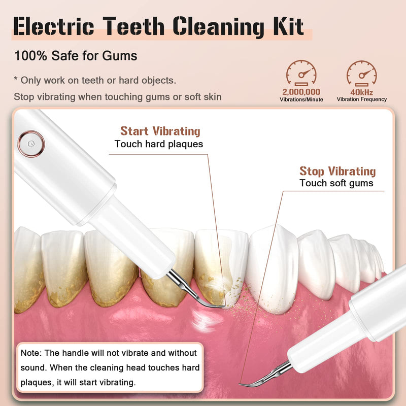 [Australia] - Plaque Remover for Teeth, Electric Tooth Cleaner Tartar Remover for Teeth with LED Light,4 Modes Rechargeable Teeth Cleaning Kit with Dental Tools, 2 Replaceable Heads (White A) 