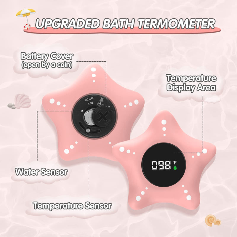[Australia] - Baby Bath Thermometer Safety, Auto On & Off Bathtub Thermometer Floating Toy, Digital Bathing Water Temperature Warning Thermometer, Pink Sea Star Shape Black 