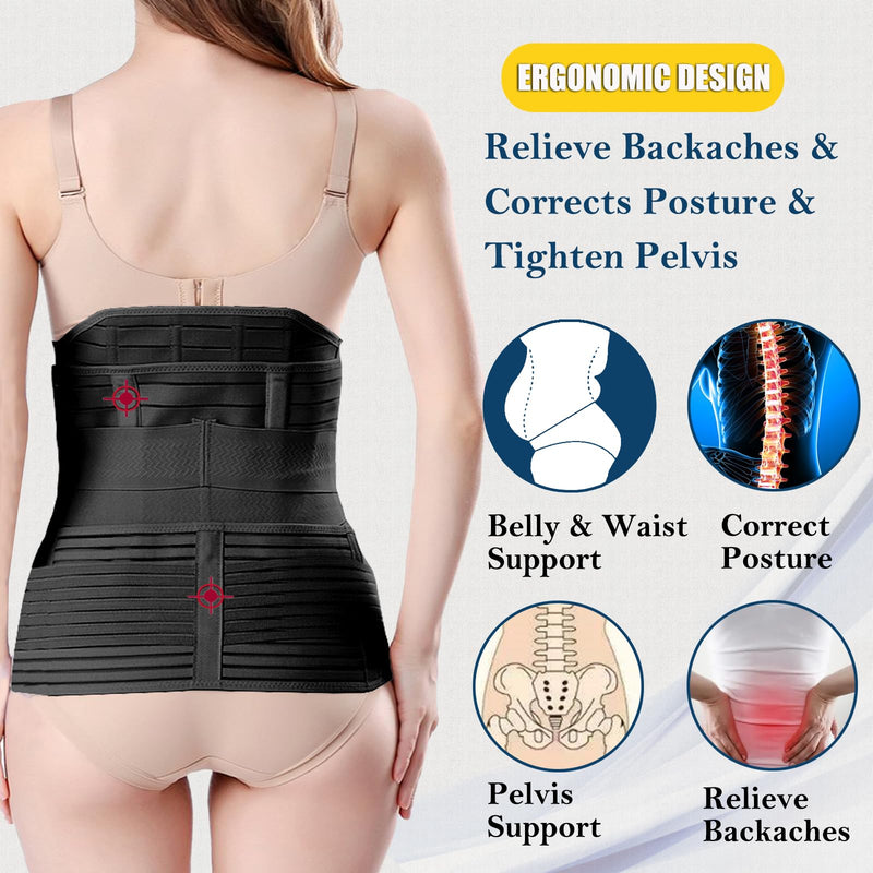 [Australia] - 3 in 1 Postpartum Belly Band - Postpartum Belly Support Recovery Wrap, After Birth Brace, Slimming Girdles, Body Shaper Waist Shapewear, Post Surgery Pregnancy Belly Support Band (S/M, Black) S/M 