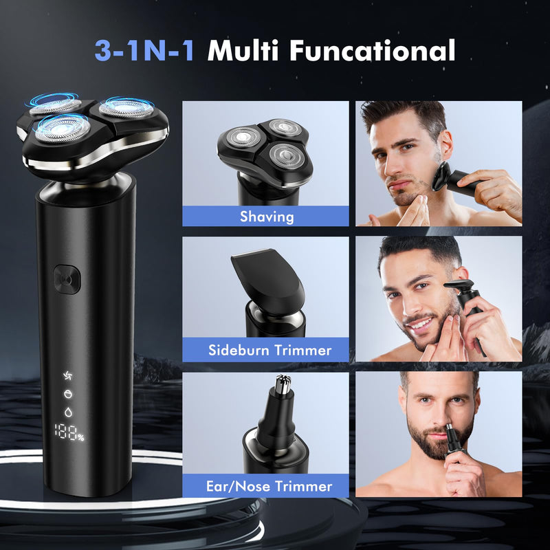 [Australia] - Electric Razor for Men, 2025 Magnetic Electric Shavers, IPX7 Waterproof Wet/Dry Mens Shaver, Smart LED Display & All-in-One Charging Base with Trimmers 