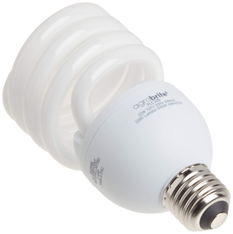 [Australia] - Hydrofarm Agrobrite FLC32D Compact, 32 Watt, 6400K Fluorescent Spiral Grow Lamp, 1 Count (Pack of 1), Brown/A 32W/6400K 