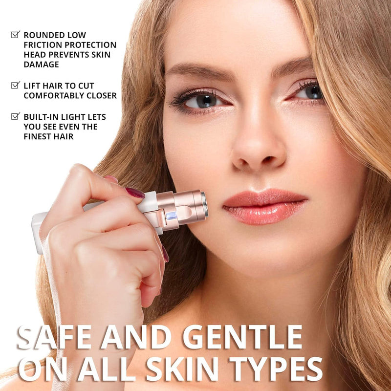 [Australia] - Eyebrow Facial Hair Remover for Women: Rechargeable 2 in 1 Face Shavers and Eyebrow Trimmer - Painless Electric Hair Removal Device for Face Eyebrows Lips Peach Fuzz with Light Pink White 