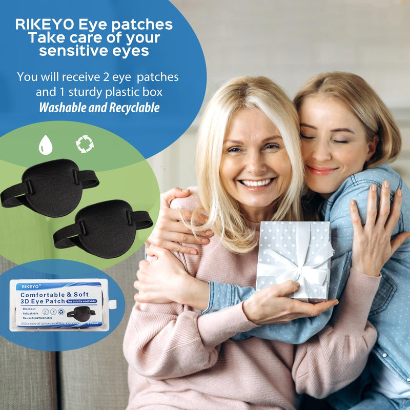 [Australia] - 2 Pcs Eye Patches for Adults and Kids,3D Adjustable Eyepatch for Right or Left Eye,One Eye Cover for Lazy Eye,Pirate Costume(Black) Normal Black 
