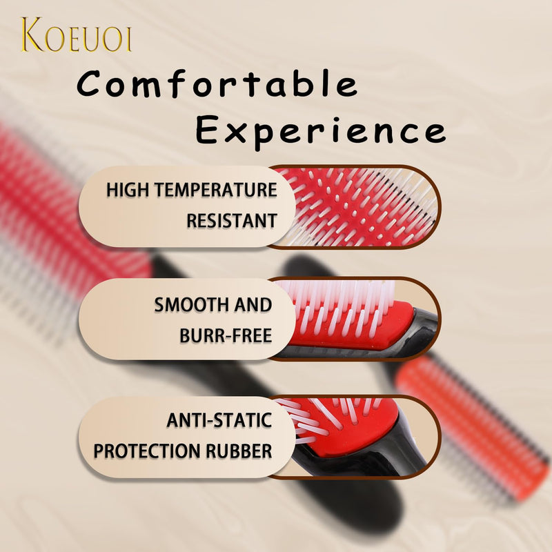 2 Pcs 9 Row Classic Styling Curly Hair Brush for Detangling, Separating, Shaping. For Women and Men Wet or Dry Hair. Black（2 Pieces）