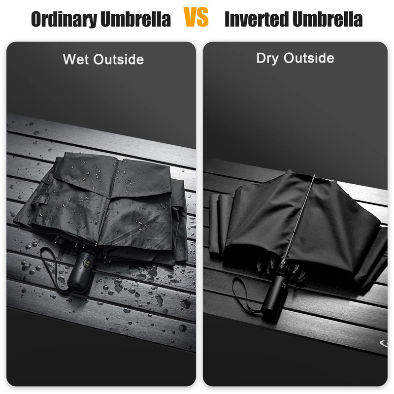 G4Free Inverted Windproof Umbrella-54 Inch Large Canopy for Rain & Sun (Black+Lake Blue)