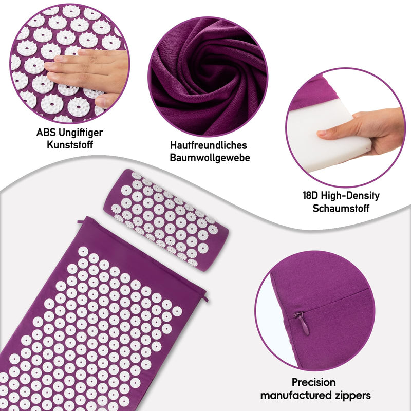 [Australia] - Acupressure mat acupressure set acupressure mat with pillow nail mat flower field mat needle mat/needle stimulation mat needle board yantra mat prana mat acupuncture mat, purple L pruple 