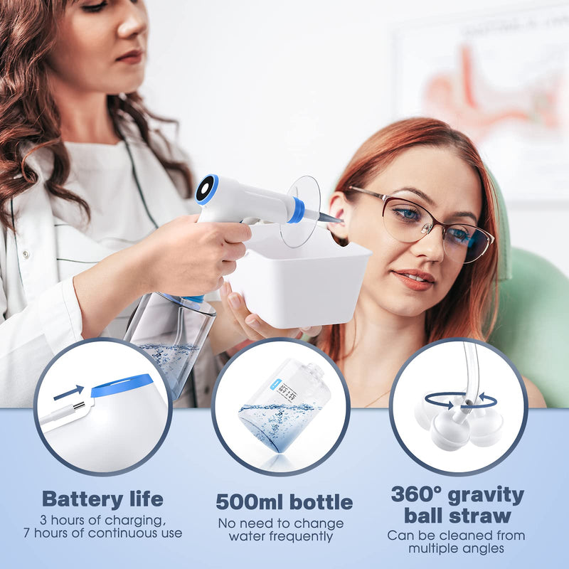 [Australia] - Ear Wax Removal, Electric Ear Cleaning Kit with Light, Ear Irrigation Kit with 4 Pressure Modes, Safe and Effective Ear Flush Kit with Ear Cleaner - Includes Basin, Towel & 15 Tips Blue 