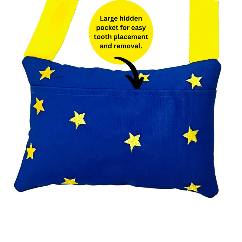 [Australia] - Tooth Fairy Pillow w/ Fun Dump Truck Design - Tooth Fairy Tooth Holder w/ Handle -Large Pocket, Easy Hang Tooth Fairy Accessories for boys - Perfect Tooth Fairy Gift with Cute Saying - 4 x 6 inches 
