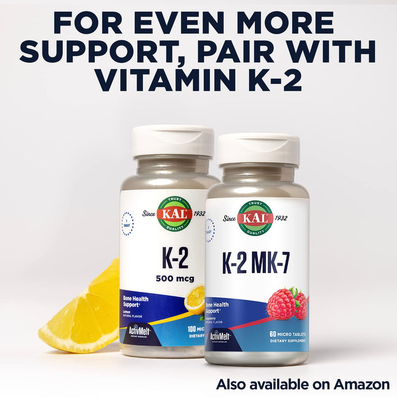 KAL Vitamin D3 Chewable Supplement - 5000 IU 125 mcg, High Potency Vitamin D Chewables, Healthy Teeth, Bone Strength and Immune Support, Natural Peppermint Flavor - 60 Count | High Potency Vitamin D Chewables, Healthy Teeth, Bone Strength and Immune Su...