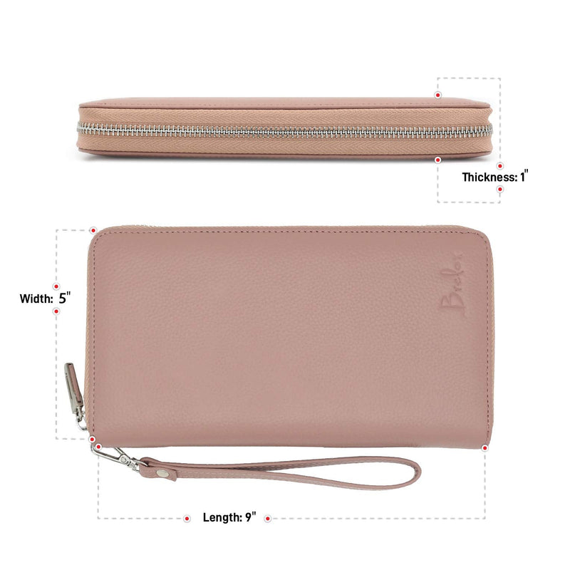 Family Passport Holder for 4, 5 & 6 Passports – Genuine Leather RFID Travel Wallet with Wristlet for Cards, Cash & IDs, Perfect Travel Gift for Women Men | BRELOX Dusty Blush Pink
