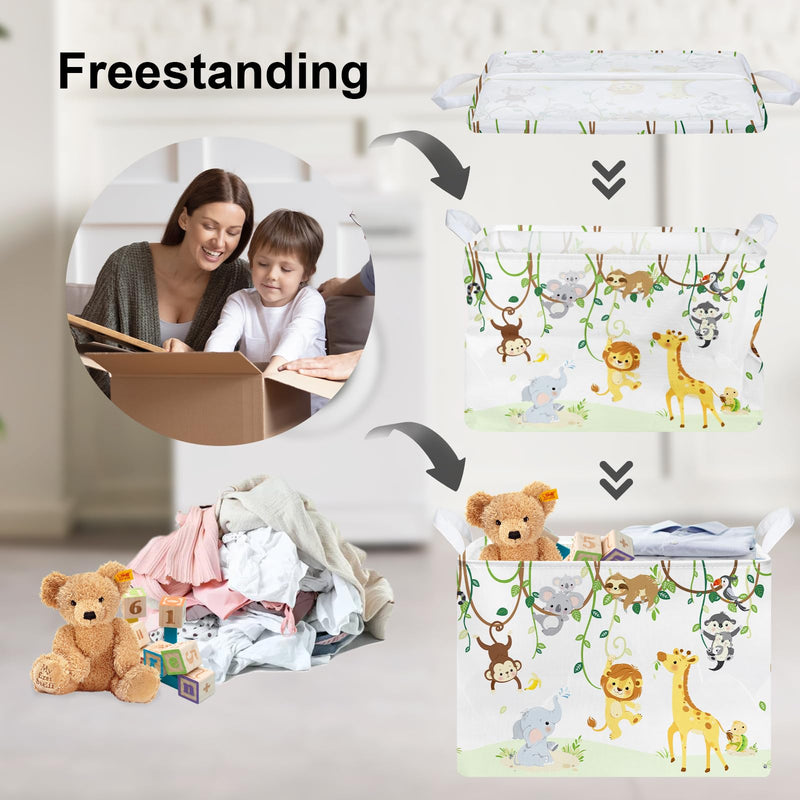 [Australia] - Clastyle Vine Woodland Animal Baby Basket Stuffers Toddler Gift Toy Chest Box Bin Organizer Nursery Room Decor Rectangle Elephant Giraffe Lion Clothes Book Storage Basket 