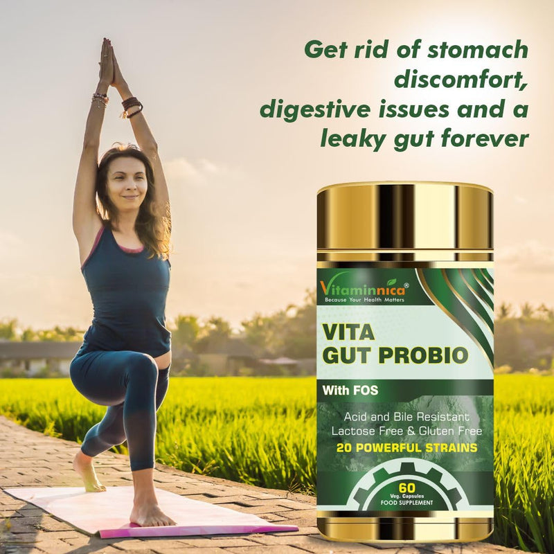 Vitaminnica Vita Gut Probio - Natural Gut Balance Supplement with Digestive Health and Immune Support | 20 Powerful Strains | 60 Capsules