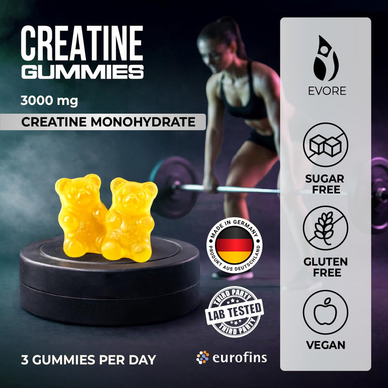 Creatine Gummies – 3000mg Creatine per Serving – 99 Sugar-Free Gummies – Made in Germany, Lab Tested – with Vitamins B3, B6, and B12 – Alternative to Capsules, Tablets, and Powders – Lemon