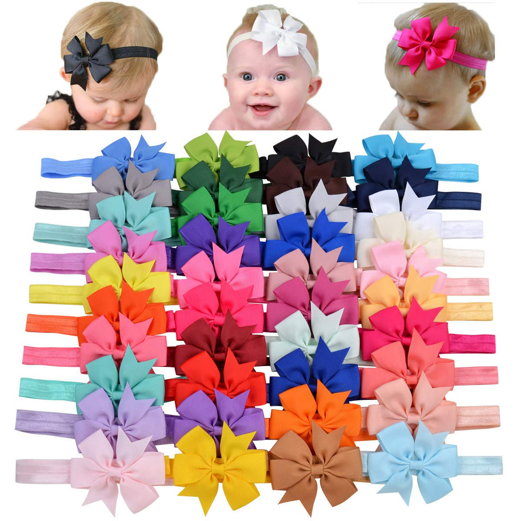 jollybows 40pcs Baby Girls Grosgrain Ribbon Hair Bows Headbands 3" Hair Band Hair Accessories for Infants Newborn Toddler A- baby hair bows