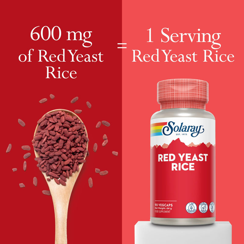 Solaray Red Yeast Rice 600mg - 90 Vegan Capsules - High Strength Herbal Supplement from Monascus Purpureus with Monacolin K - Lab Verified, GMO & Gluten Free