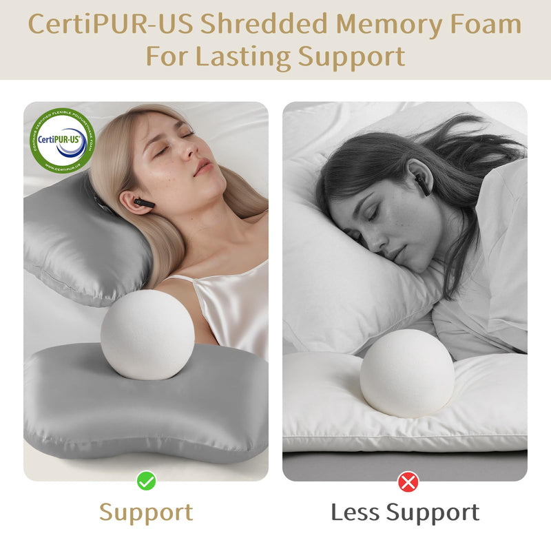 [Australia] - Piercing Pillow - Ear Piercing Pillow With Foam Plug, Adjust Shredded Memory Foam Picrcing Pillow For Side Sleepers, Donut Pillow For Ear With 4x4'' Hole, Ergonomic Curved Design, Silver Grey 16x11x4in 