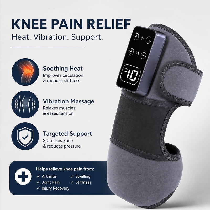 Knee Massager for Pain Relief – Electric Heated Knee Brace, 5 Heat Levels & 3 Massage Modes