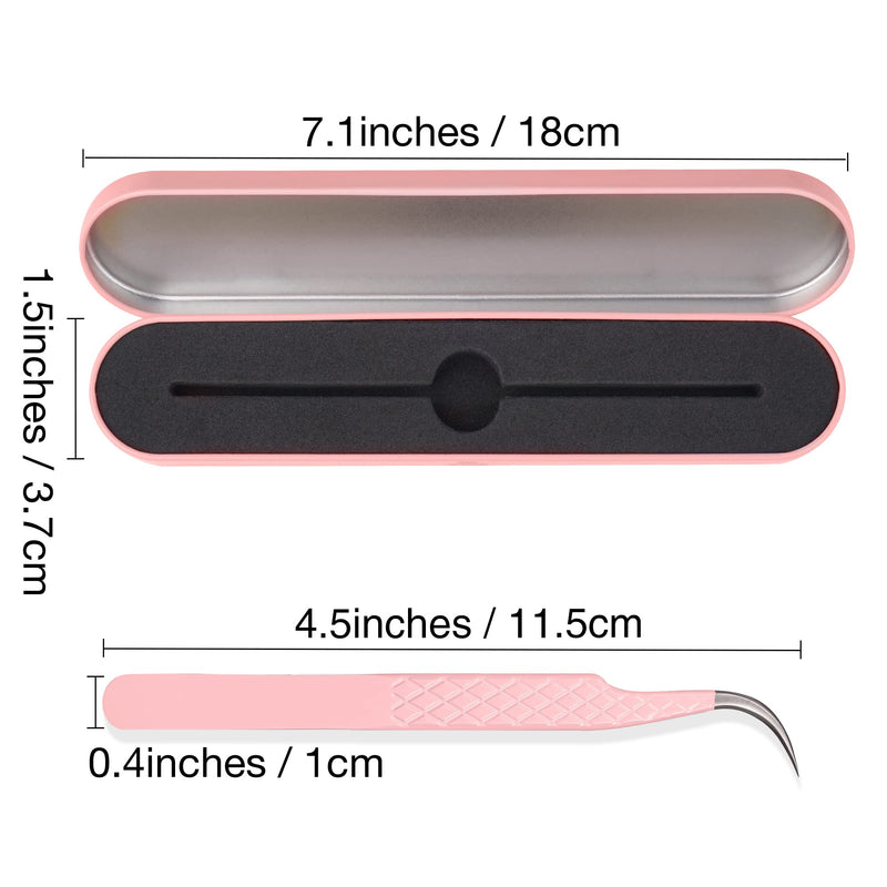 Fiber Tip Lash Tweezers for Eyelash Extensions, Professional Stainless Steel Lash Extension Tweezers for Volume Fan, Precision Supplies Work Best Tool（Curved） Curved Pink
