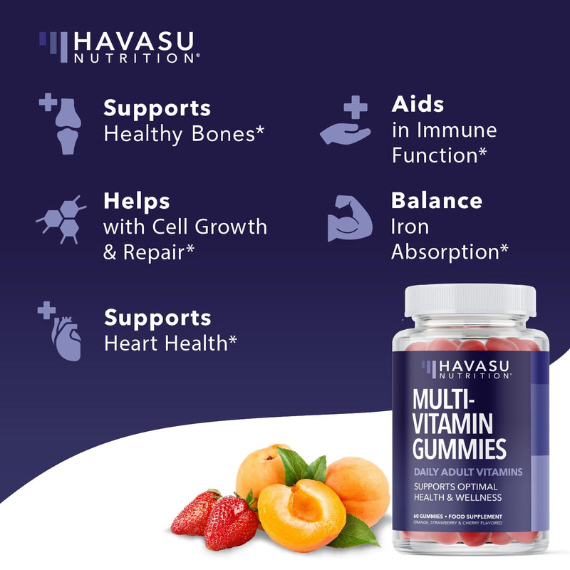 Multivitamin Gummies for Women & Men | Packed with Daily Vitamins and Minerals | with Vitamin C, D, Zinc | Multi Vitamins and Minerals Supplements | 60 Gluten-Free, Fruit Flavored Vitamin Gummies
