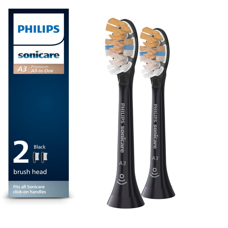 [Australia] - Philips Sonicare A3 All-in-One - Genuine Replacement Electric Toothbrush Heads, Black, 2 Pack, HX9092/95 2 Count (Pack of 1) 