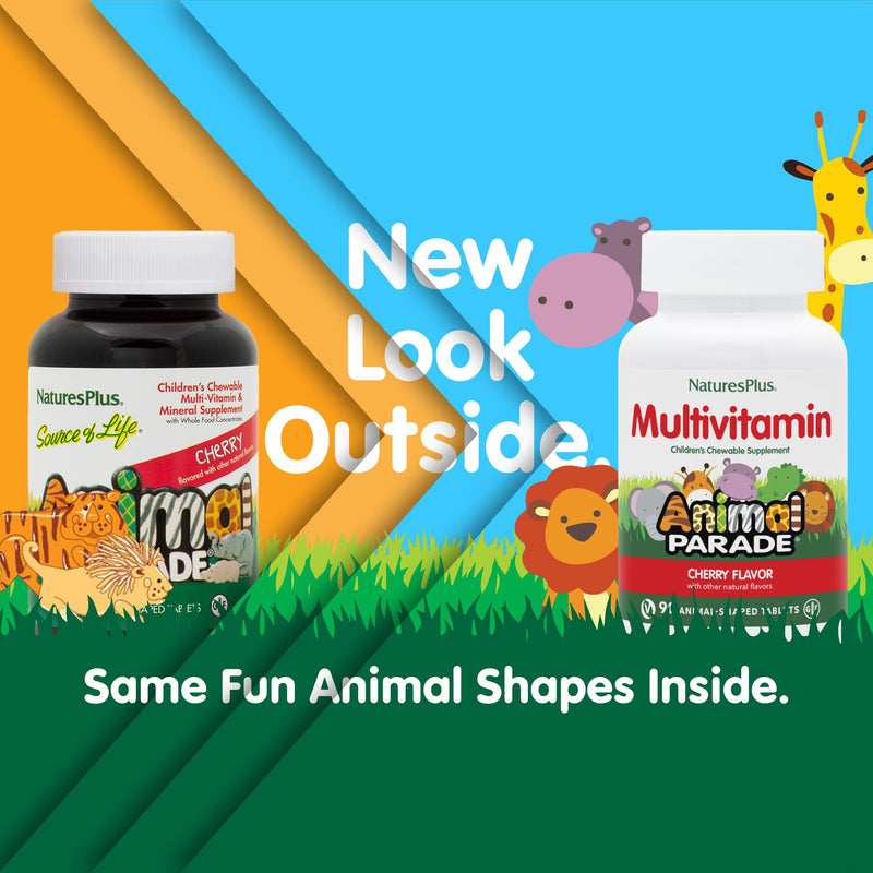 [Australia] - Natures Plus Animal Parade Multivitamin Children's Chewables - Cherry Flavor - 90 Animal-Shaped Tablets - Promotes Health & Well-Being - Vegetarian, Gluten Free - 45 Servings 90 Count (Pack of 1) 