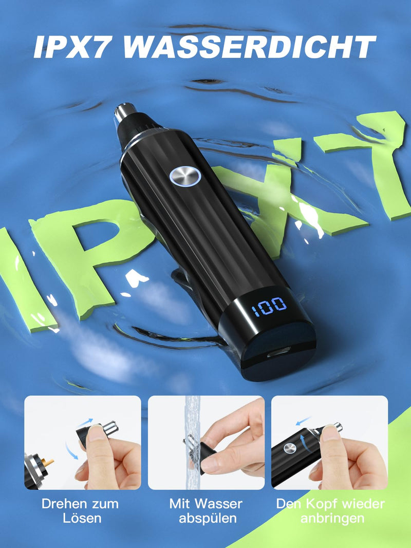 [Australia] - Brigin Nose Hair Trimmer, Rechargeable Nose Hair Trimmer with LED Display, 2 IN 1 Pain-Free Multifunctional Ear and Nose Hair Trimmer with IPX7 Waterproof Xjq-5002-bk 
