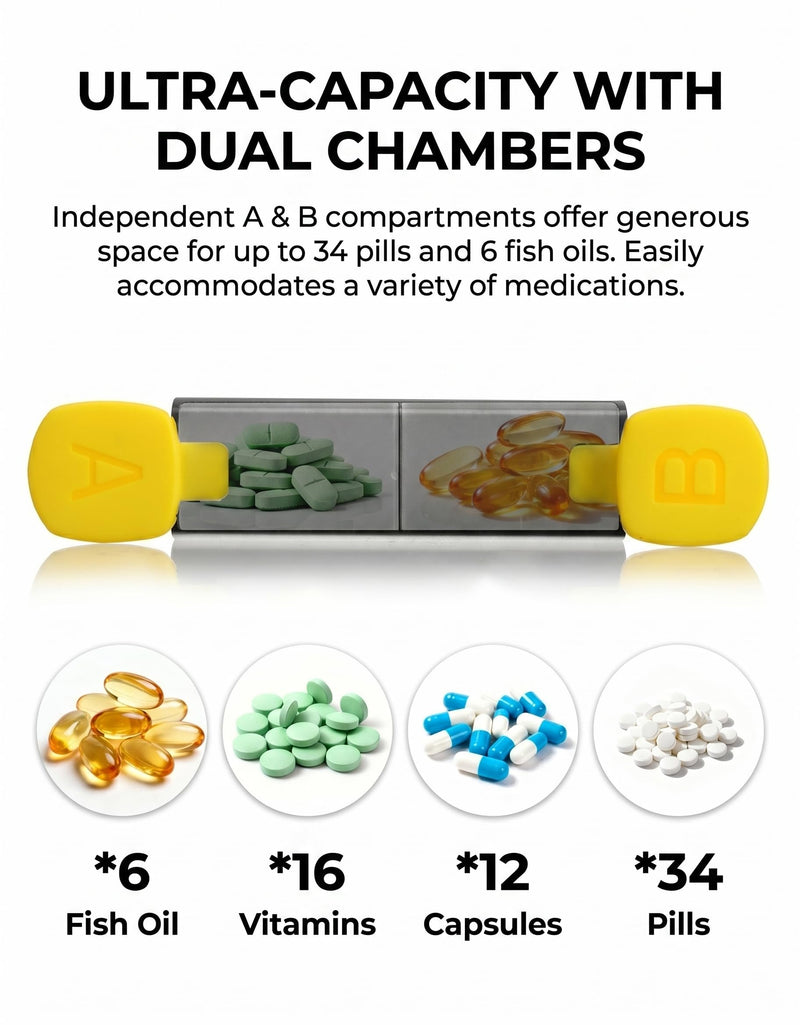 CAidRE 7 Day AM PM Weekly Pill Organizer - 2 Times a Day Large Travel Box | Holds Large Fish Oils, Removable Daily Pods for Travel, Soft Easy-Open Lids for Seniors, Durable Water-Resistant Case, Black Black2