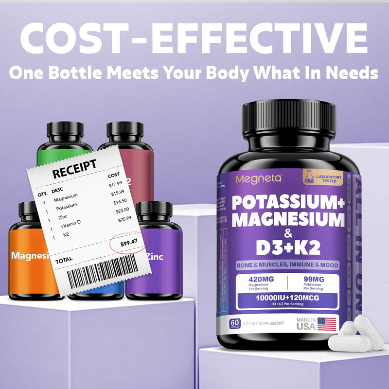 [Australia] - Magnesium Potassium Vitamin D3 K2 10000IU Supplement - Supports Bone, Heart, Immune Health, Mood Balance & Energy for Women & Men - Enhanced Absorption, Non-GMO - 60 Capsules Capsule 